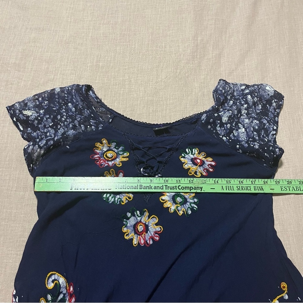 One Size Hippie Dyed Embroidery Flowy dress Boho Beach Eclectic Coverup - Picture 9 of 9